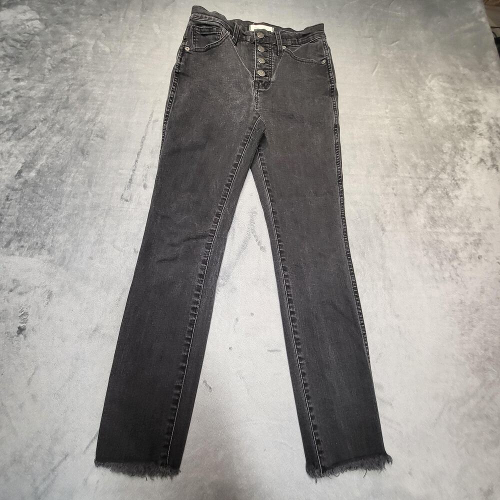 Madewell Jeans Womens 25P Black 10-Inch High Rise Skinny Button Fly Raw Hem